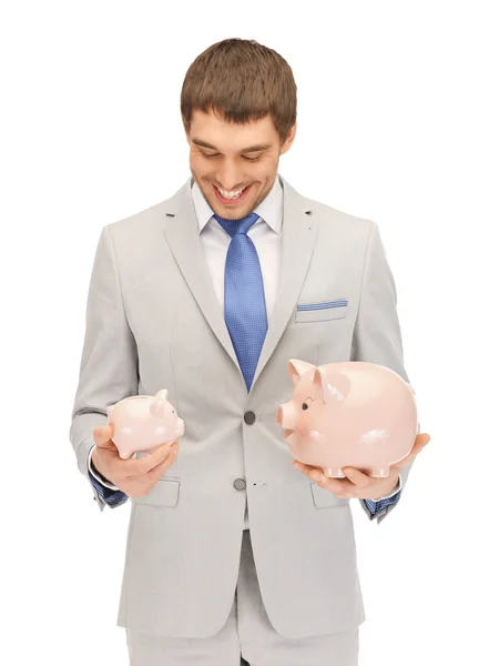 Homem com Piggy Bank — Fotografia de Stock
