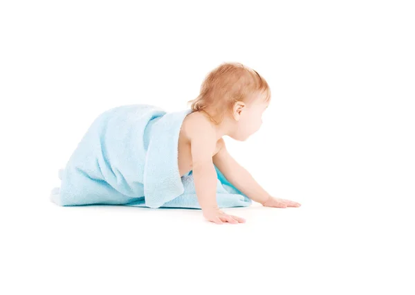 Baby with blue towel — Stock Photo, Image