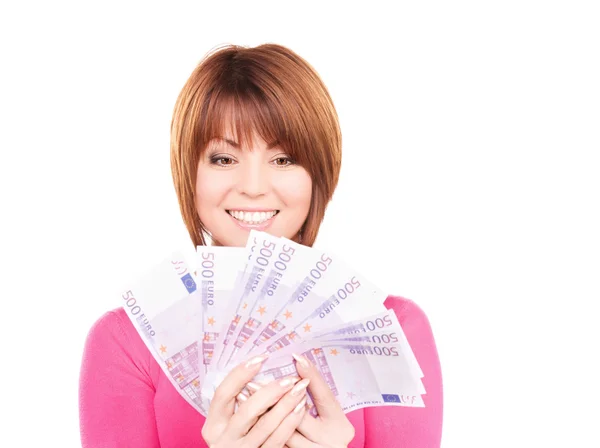 Mulher feliz com dinheiro — Fotografia de Stock