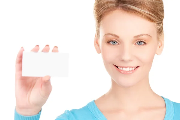 Happy girl with business card Stock Picture