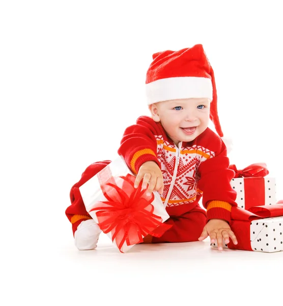 クリスマス プレゼントとサンタ ヘルパーの赤ちゃん — ストック写真