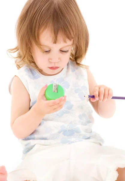 Маленька дівчинка з олівцем — стокове фото
