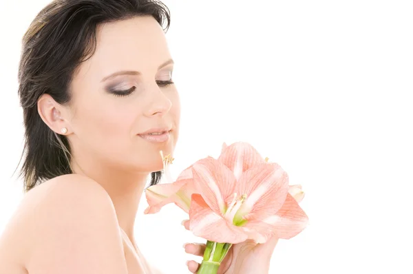 Pink lily girl — Stock Photo, Image