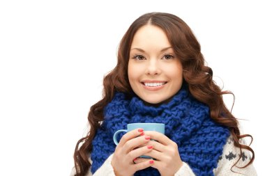 Woman with blue mug clipart