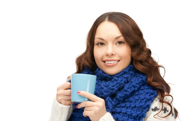 Woman with blue mug — Stock Photo, Image