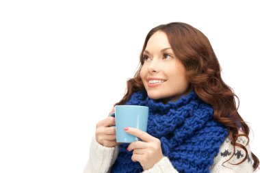 Woman with blue mug clipart