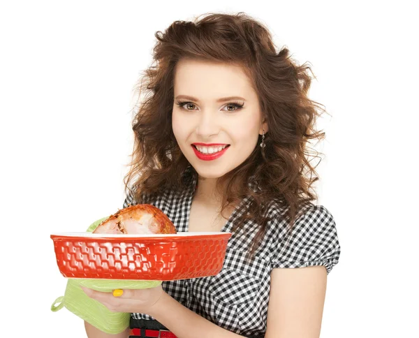 Lovely housewife with meat — Stock Photo, Image