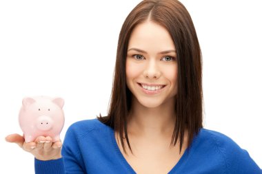 Lovely woman with piggy bank clipart