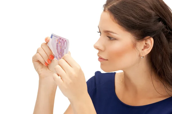 Bella donna con denaro contante in euro — Foto Stock