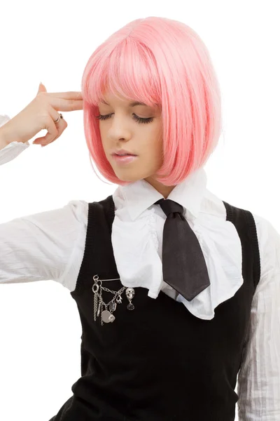 Emo-Mädchen richtet imaginäre Waffe auf ihren Kopf — Stockfoto