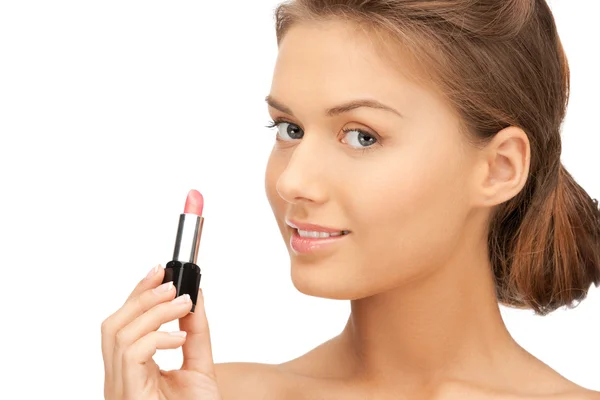 립스틱과 아름 다운 여자 — 스톡 사진