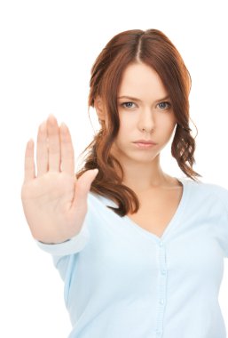 Woman making stop gesture clipart