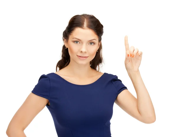 Mujer con el dedo en alto —  Fotos de Stock