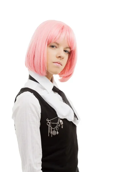 Krásná školačka s růžovými vlasy — Stock fotografie