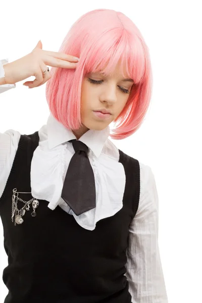 Emo-Mädchen richtet imaginäre Waffe auf ihren Kopf — Stockfoto