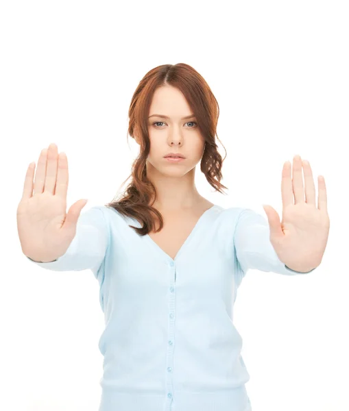 Женщина делает жест стоп Лицензионные Стоковые Фото