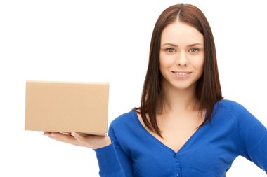 Attractive businesswoman with cardboard box clipart