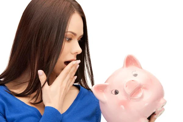 Lovely woman with piggy bank — Stock Photo, Image