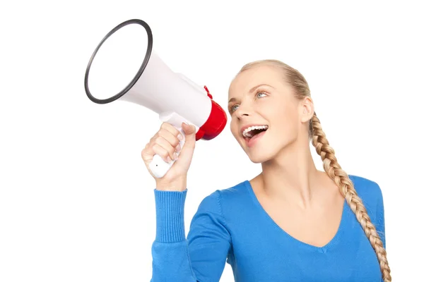 Mulher com megafone — Fotografia de Stock