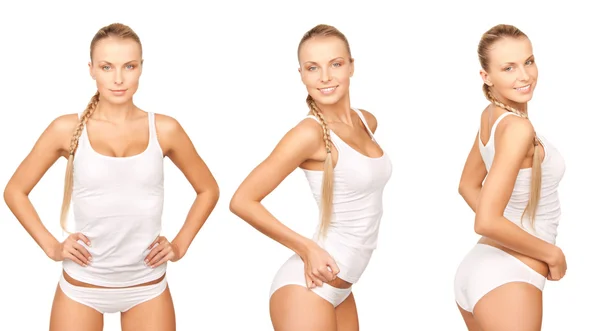 Woman in cotton undrewear in 3 different poses — Stock Photo, Image