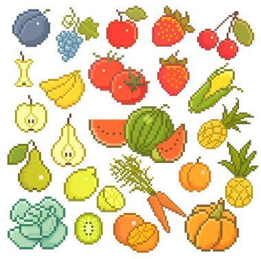 8 bit fruits. clipart