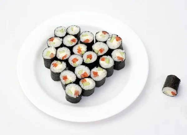 stock image Sushi on plate in the shape of a heart