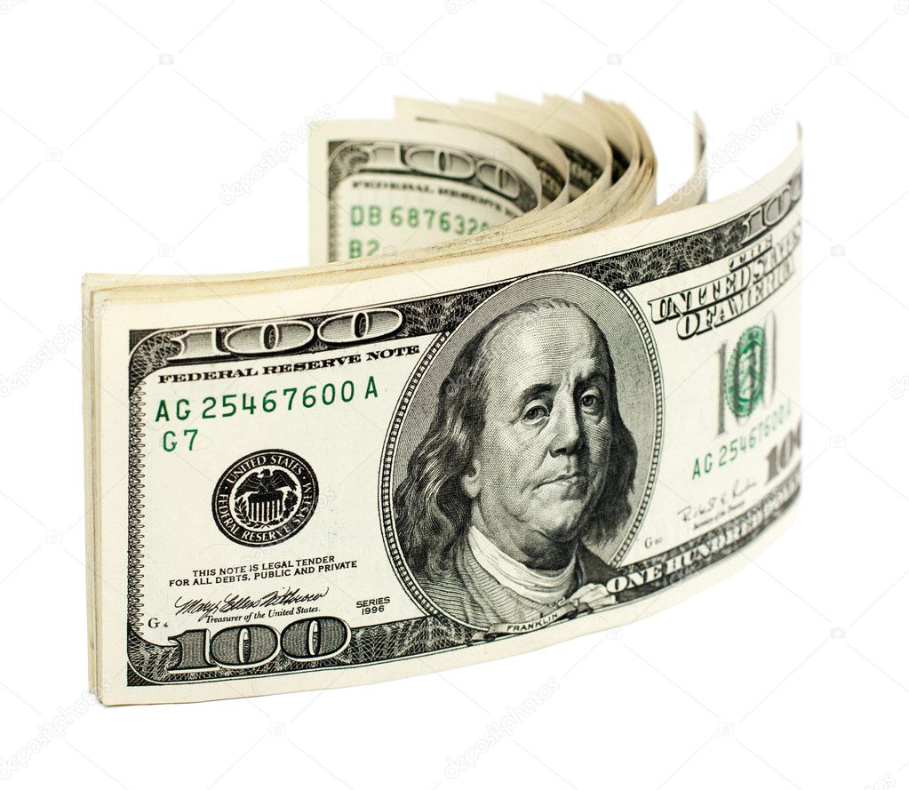 Stack of one hundred dollar bills U.S.