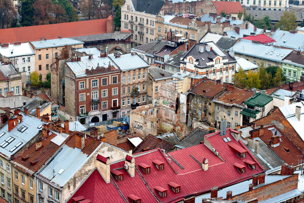 Lviv at autumn, Ukraine, view from city hall