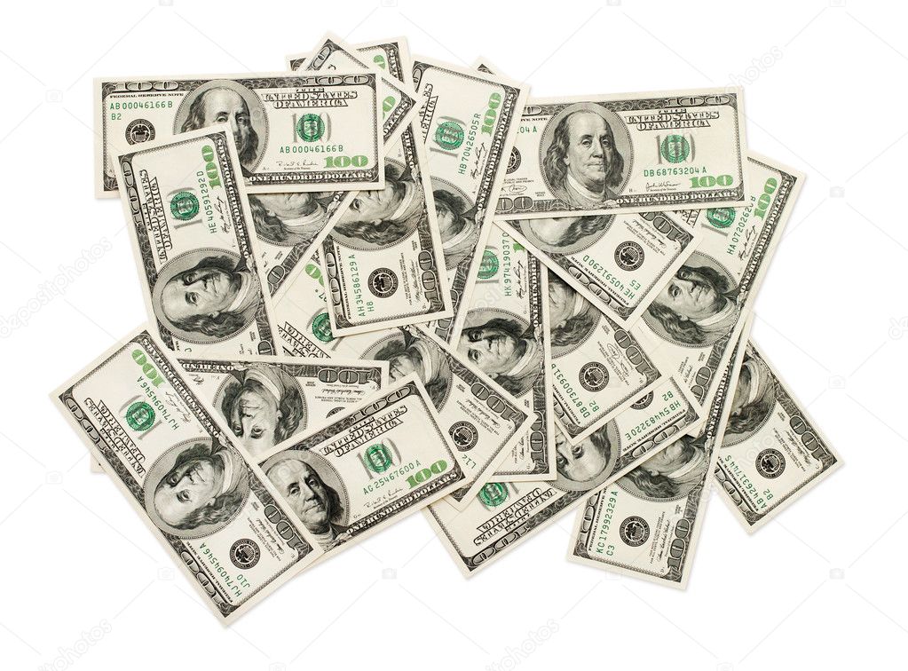 Stack of one hundred dollar bills U.S.