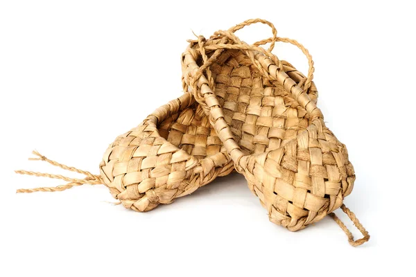 Old Russian sandals made of bark — стокове фото