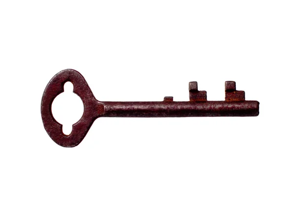 Starý rezavý klíč izolovaných na bílém — Stock fotografie