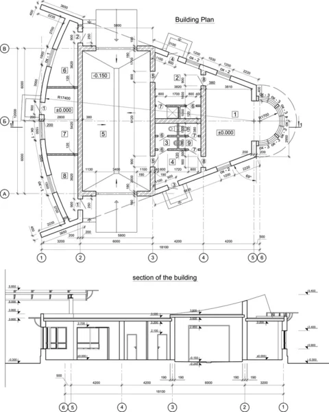 Vektor architektonische Schwarz-Weiß-Zeichnung — Stockvektor