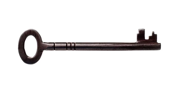Oude lang roestig sleutel geïsoleerd op een witte — Stockfoto