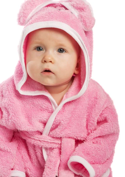 Baby i rosa morgonrock — Stockfoto