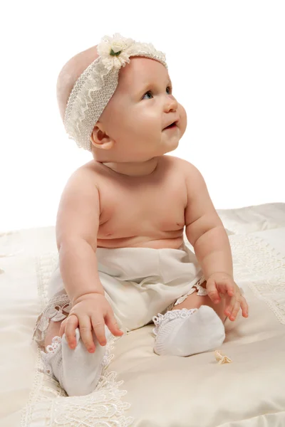 Meisje van de baby in broek — Stockfoto