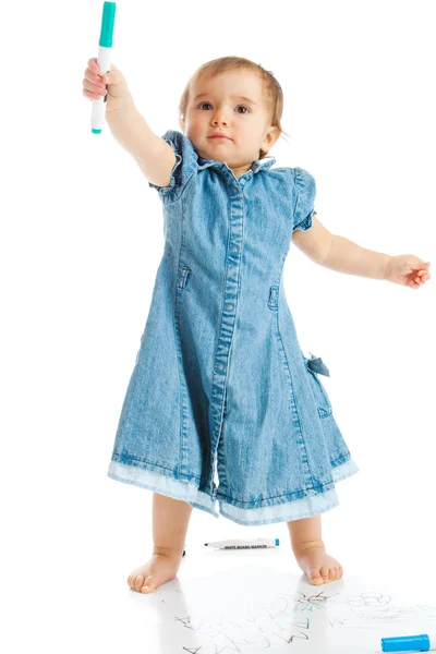 Criança com marcador — Fotografia de Stock