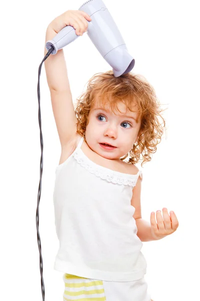 Toddler drying hair — Stock Photo, Image