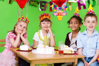 Friends eating birthday cake clipart