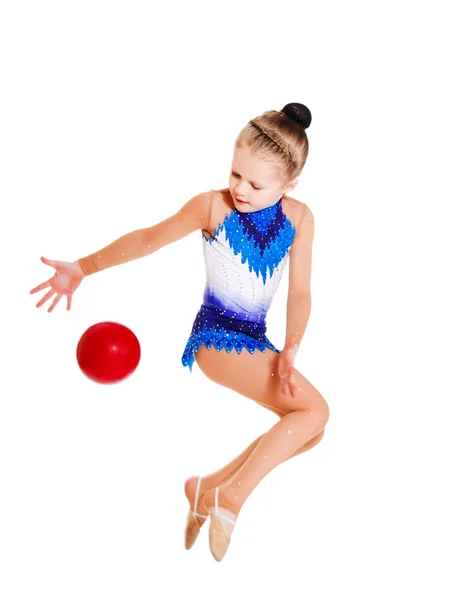 Gymnast jumping with a ball — Stock Photo, Image