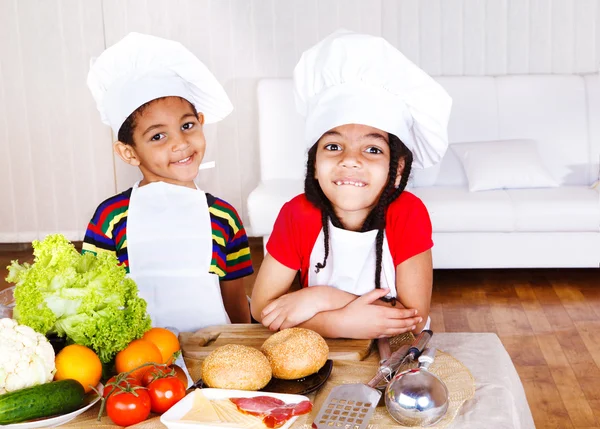 Cute african american little cooks — Stock Photo, Image