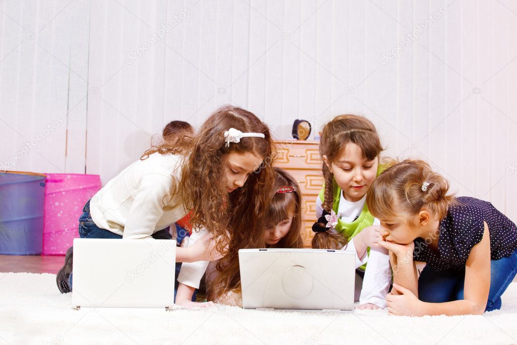 Girls playing computer games