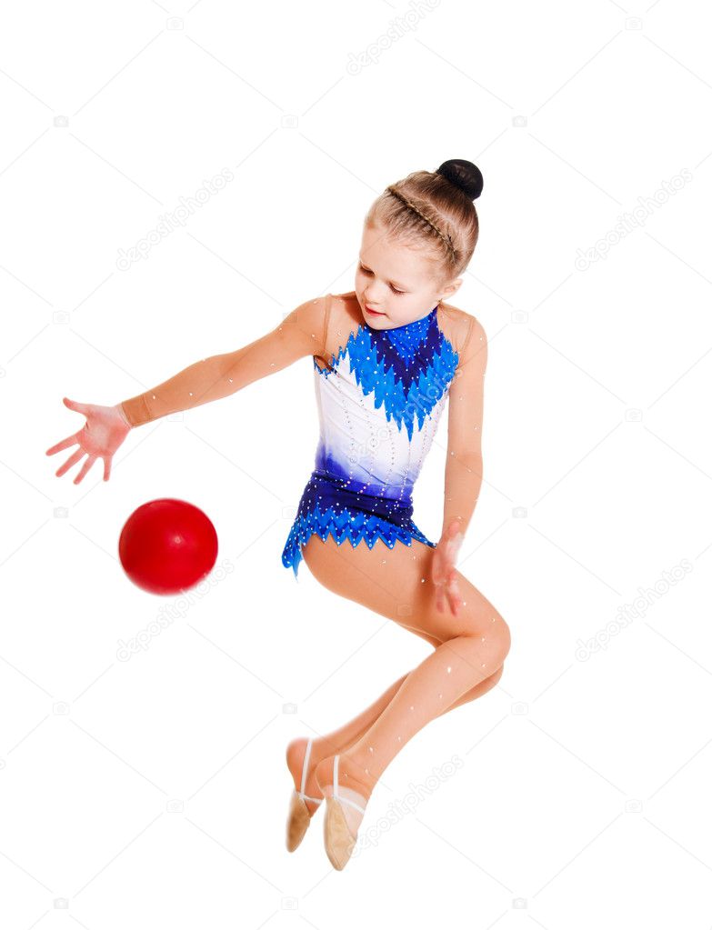 Gymnast jumping with a ball