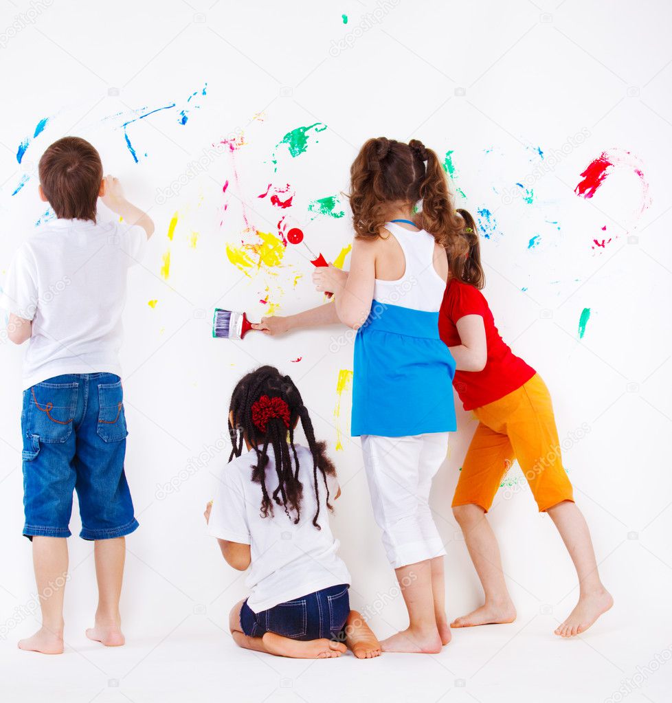 Kids painting wall