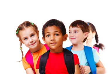 Children with backpacks clipart