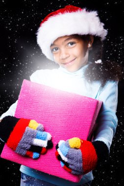 Girl in Christmas hat clipart