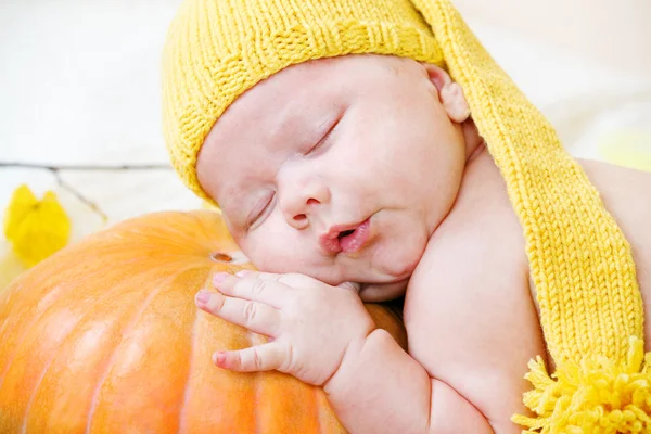 Baby in yellow hat — Stock Photo, Image