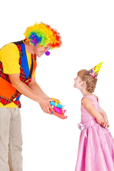 Clown beschenkt — Stockfoto
