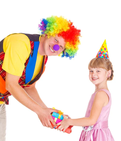 Clown überreicht Geschenke — Stockfoto