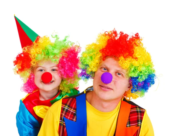 Clowns in kleurrijke pruiken — Stockfoto