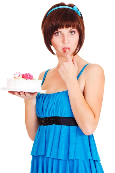 Mulher degustação bolo — Fotografia de Stock